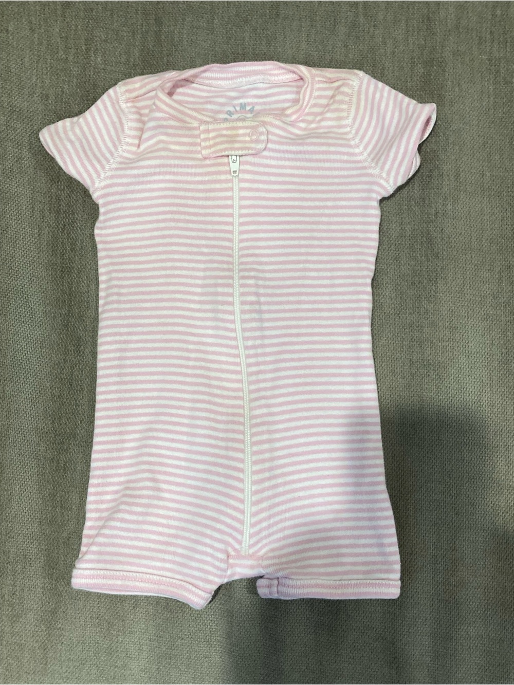 Primary Soft Pink Stripe Zipper Baby One-Piece - Picture 1 of 4